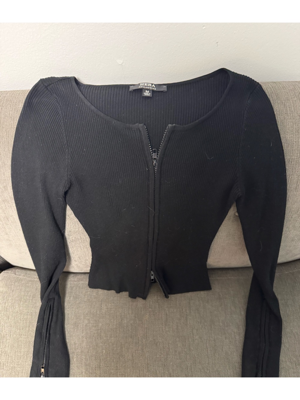 Black Ribbed Zip-Up Kids Bottoms